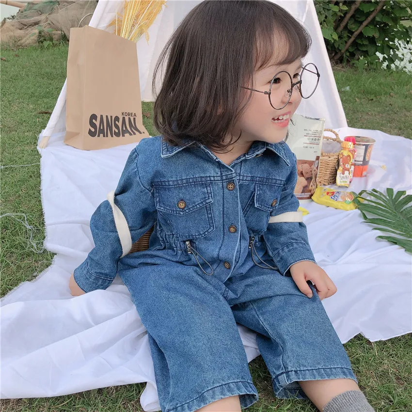 2019 г. Осенняя одежда новые детские джинсовые комбинезоны с длинными рукавами