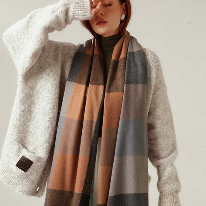 

Women Winter Scarf Imitation Cashmere Soft Warm Autumn Winter Wool Plaid Wrap Lady Wide Lattices Long Shawl Blanket