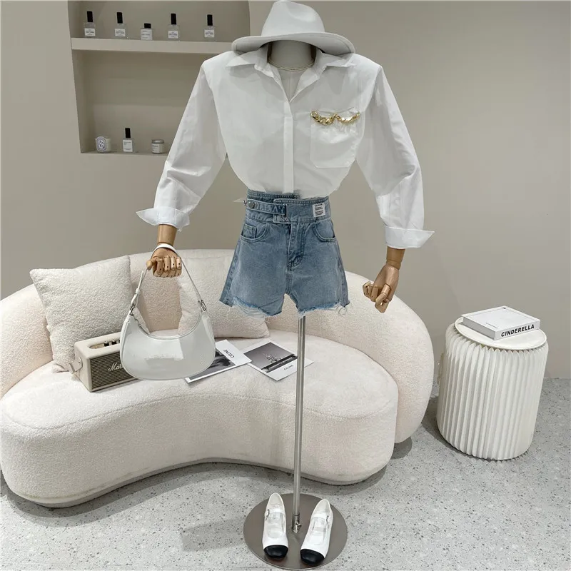 

Women's Spring Summer 2021 Niche Design Fashion Design Sense Shoulder Pad Short Chain Long Sleeve Shirt Top