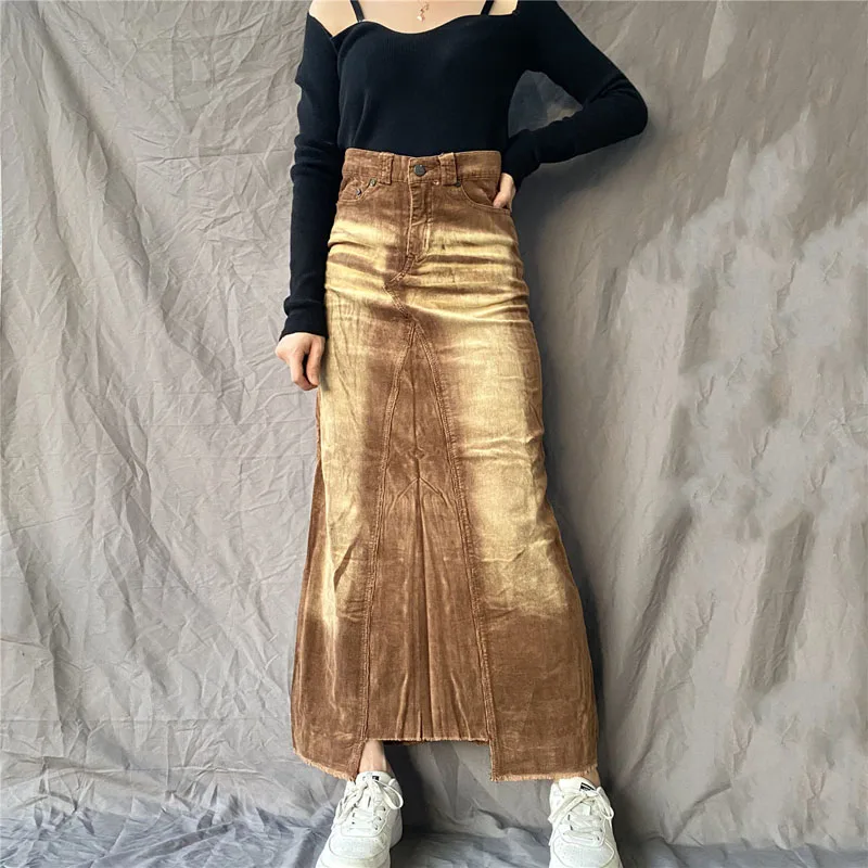 

Corduroy High Waist Vintage Long Skirt Autumn Winter Skirts Women Skinny Slim Fit Fashion Split Streetwear Skirt Ladies Bottoms