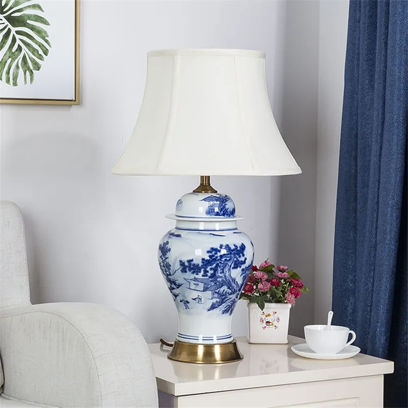 Chinese Blue And White Porcelain Ceramic Table Lamp For Bedroom Bedside Living Room Foyer Study Desk Reading Night Light TD059 | Лампы и