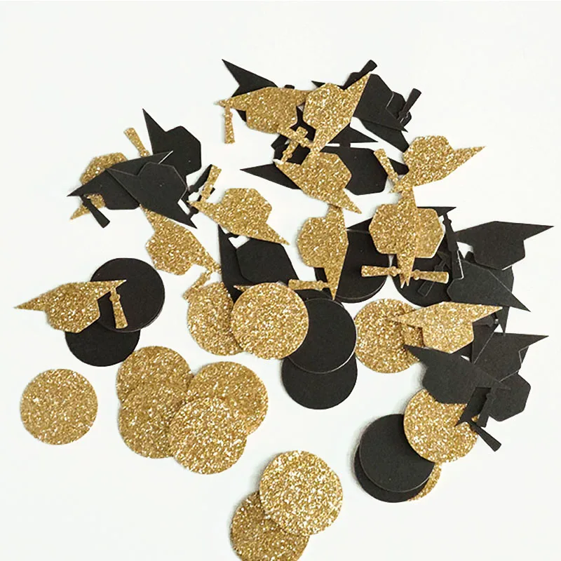 100 шт./упак. Золотая и черная шляпка круглая блестящая бумажная конфетти 3 см
