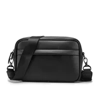 Men's Bag Casual Fashion Shoulder Messenger Bags Solid Black Leather Zipper Mini Square Bag Male Travel Handbag Cluth Pack Trend