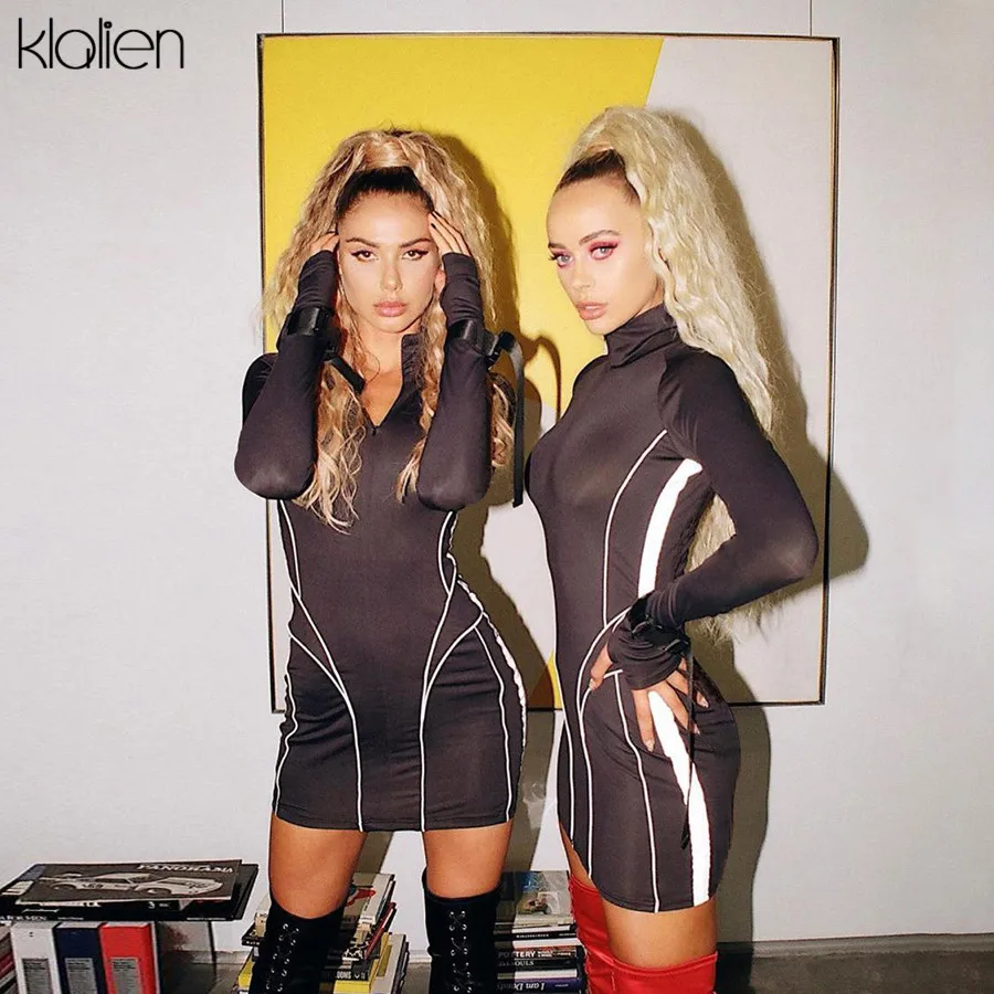 KLALIEN женское черное эластичное Полосатое Платье с принтом из кусков