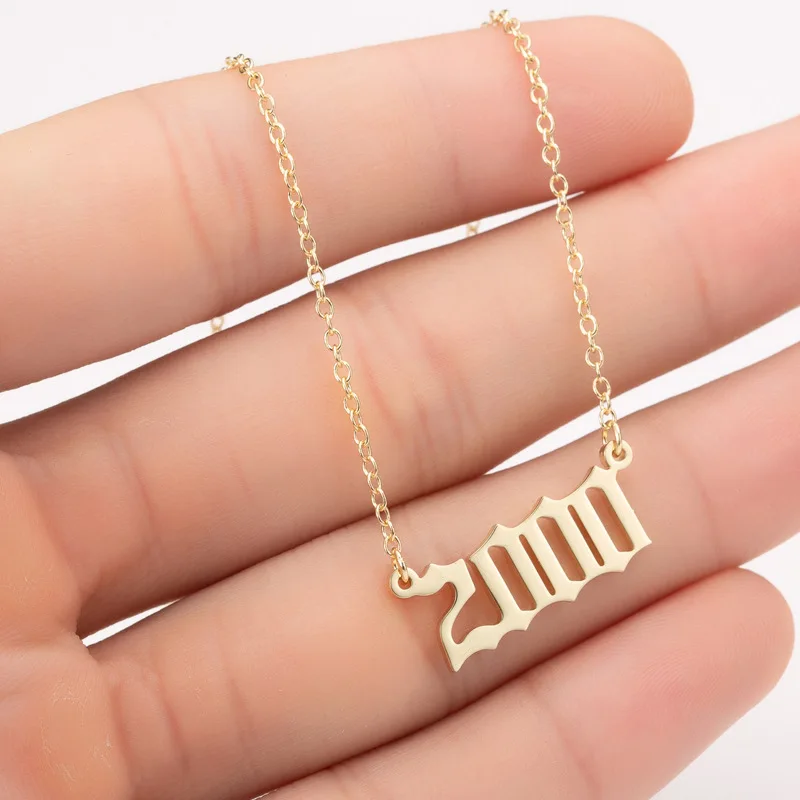 2000 Women Personalized Necklace Special Date Year Number Necklace girl1994 1995 1996 1997 1998 1999 from 1980 to 2002 chain Jewelry - Окраска металла: 2000