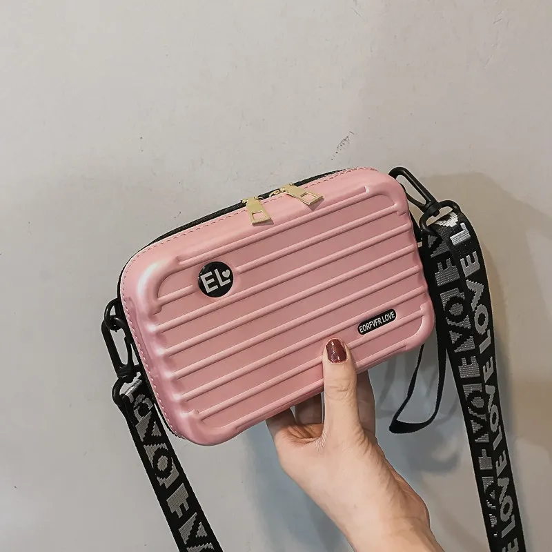 Pink Женская мини-сумка через плечо в форме чемодана, модная Высококачественная маленькая сумка на плечо с широким буквенным ремешком, сумочка-клатч для девочек - Цвет: Pink