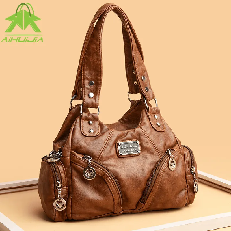 

Fashion Retro Women Pu Leather Handbag Multi-pocket Ladies Shoulder Bag Shoulder Bags New Designer High Capacity Messenger Bag