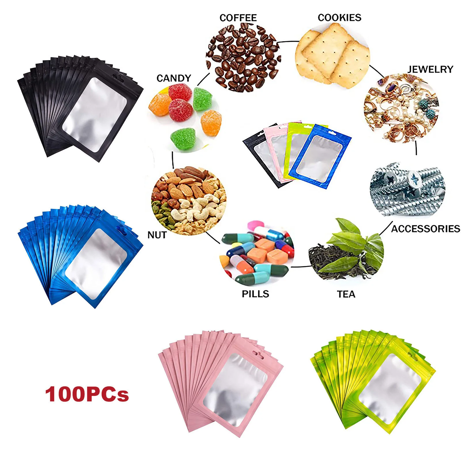 

100 Pieces Resealable With Aluminum Foil Pouch Smell Proof Bag For Food Storage Ziplock Bag Bolsas De Almacenamiento Хранение