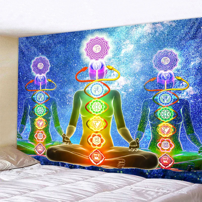 

Indian Yoga Buddha Tapestry Meditation Fantasy Seven Chakra Tapestry Mandala Boho Hippie Witchcraft Psychedelic Home Decoration