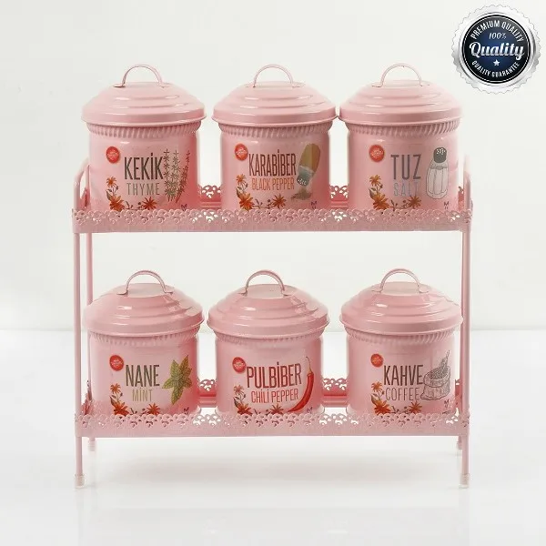 

Kitchen Home Decoration Metal Floral Spice Jar Set Container With Lids Cookie Jar Salt and Pepper Tin