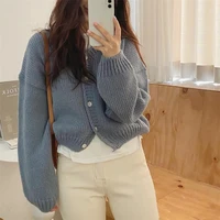 autumn winter sweater tops korean style long sleeve 2020 new v neck solid single breasted knitted cardigan coat