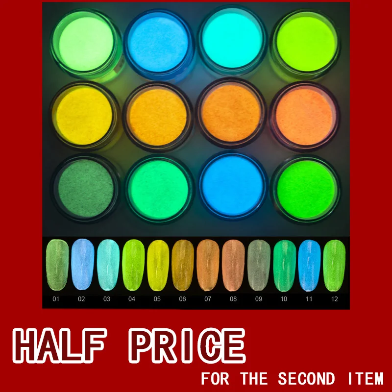 

12 Colors Nail Luminous Powder Dipping Powder DIY Nail Art Decorations