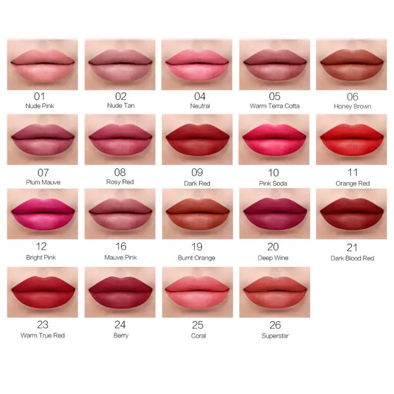 Водостойкий матовый нюдовый пигмент для губ 19 цветов темный стойкий блеск