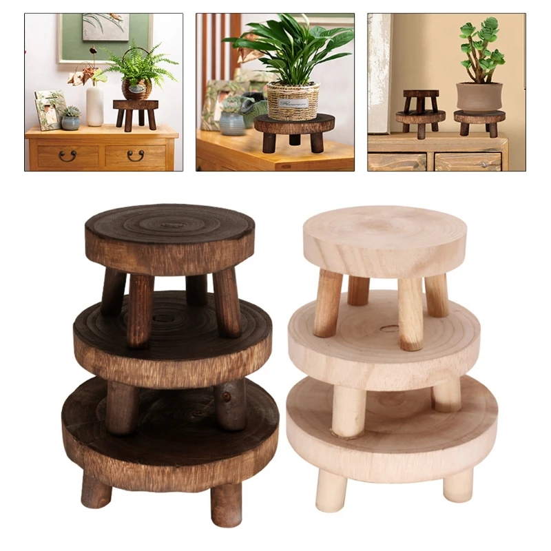 

Solid Wood Round Bench Flower Pot Holder Plant and Succulent Flower Pot Base Display Stand Stool Home Garden Patio Decor