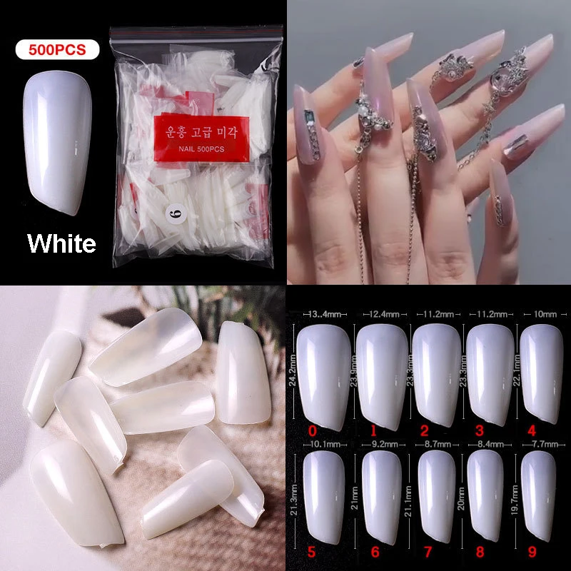 500Pcs Design Press Fake Nails Tips Full Cover Acrylic Bevel Lipstick Shape Manicure Milky White Transparent Salon Tools DIY | Красота и