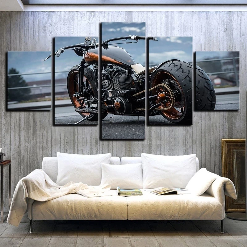 

Canvas Painting Wall Art Poster 5 Pieces Luxury Retro Motorcycle Pictures HD Prints Home Decor For Living Room Modular Frame