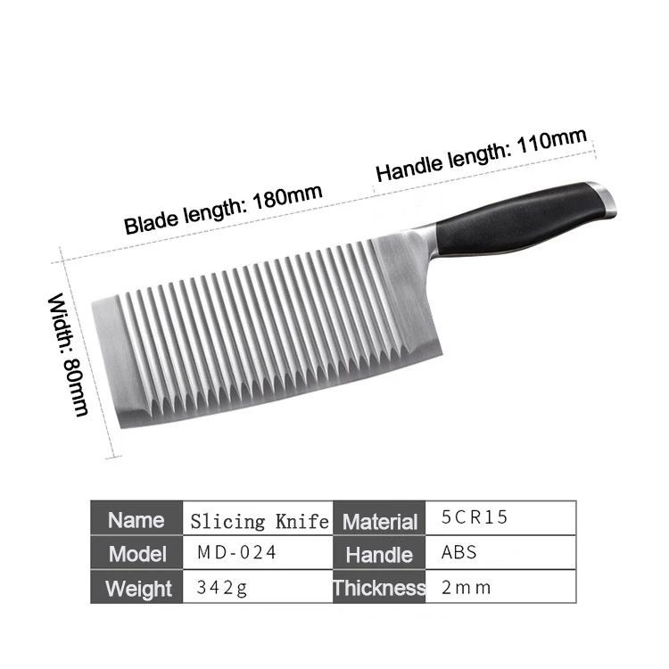 

Slicing Knife - Kitchen Chef Knife with Wavy Corrugated Blade for Potato Meat Vegetable Fruit Cutter 5CR15 Stainless Steel