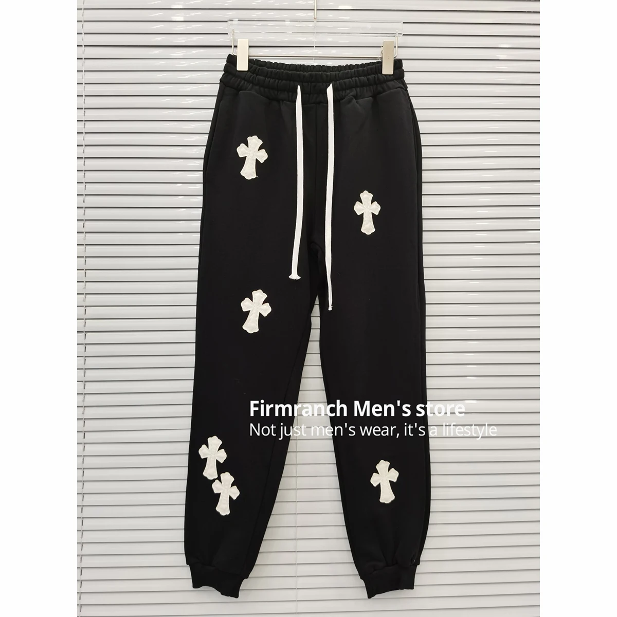 

Firmranch New White Leather Cross Black Sportpants For Men/Women Tie-dye Sweatpants Long Slacks