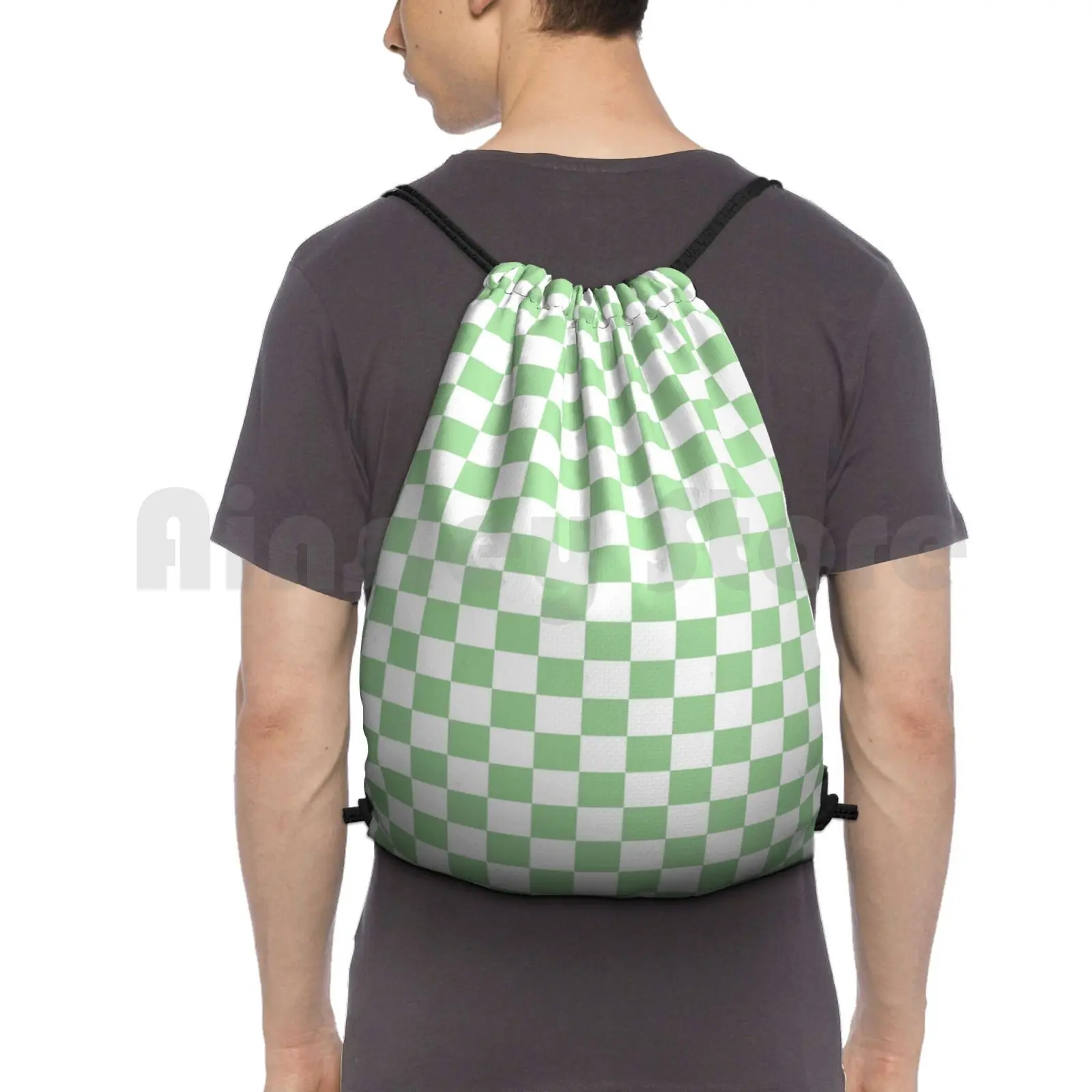 

Green Checkerboard Backpack Drawstring Bags Gym Bag Waterproof Green Checkerboard Grid Love Cute Beauty Aesthetic Vsco