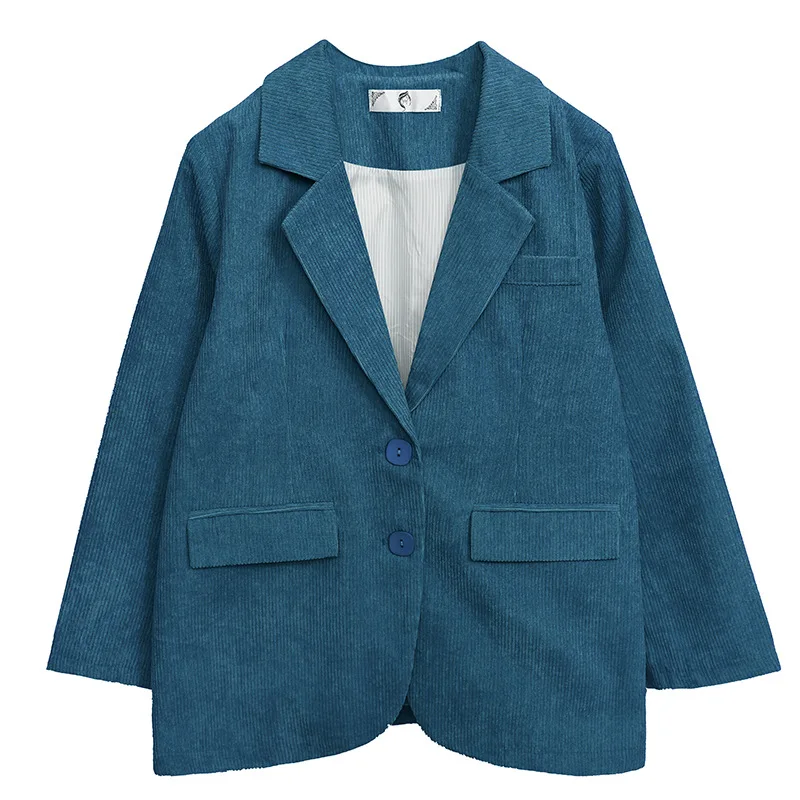 

Women Spring Autumn Fashion Korea Style Corduroy Solid Color Single Breasted Suit Office Lady Candy Color Business Casual Suits