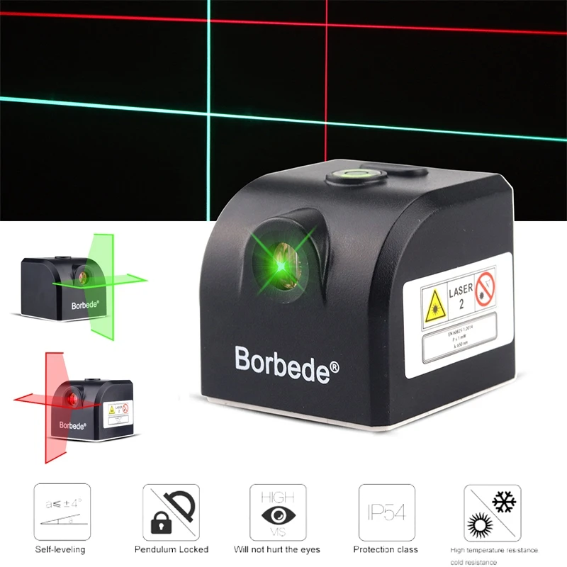Лазерный уровень PINTUDY с 2 поперечными линиями Красного/зеленого цвета