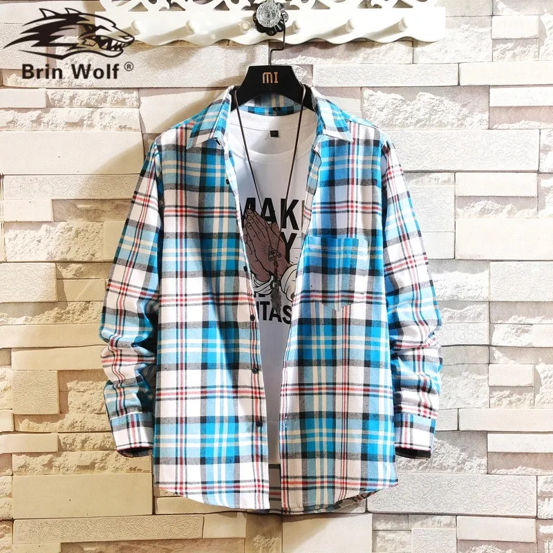 Мужская клетчатая рубашка с длинным рукавом хлопок повседневная одежда весна