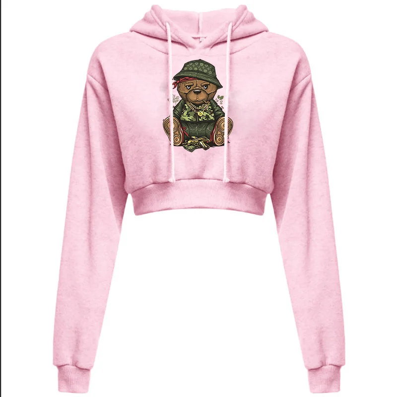 2021 Fashion Women Annie Bear print Sweatshirt Long Sleeve Pullover Crop Hoodies Sport Pullover Tops Casual Jumper Coat Hoodies