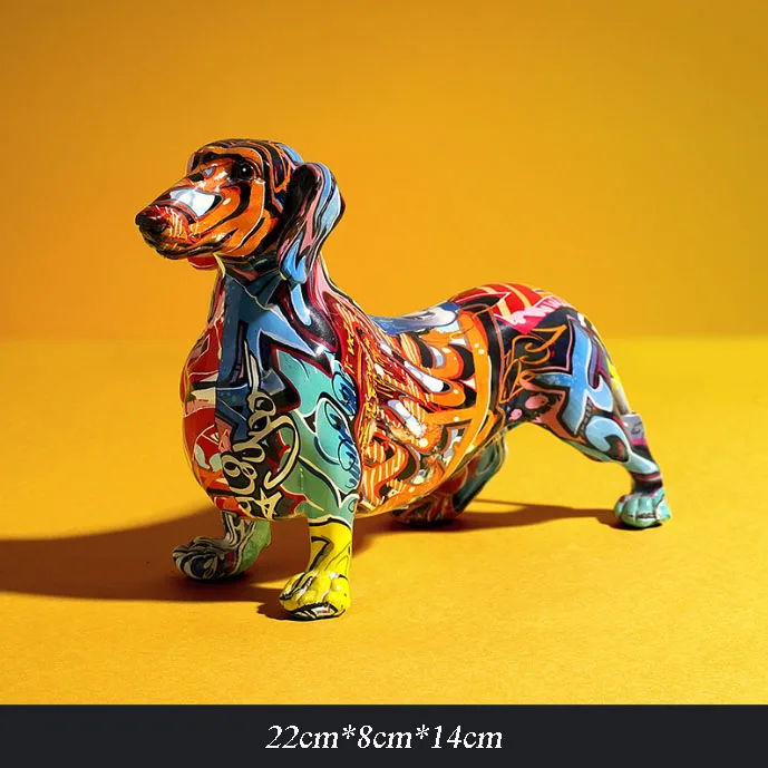 

Creative Home Modern Painted Colorful Dachshund Dog Decoration Wine Cabinet Office Decor Desktop Crafts