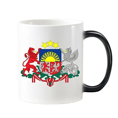 

Latvia National Emblem Country Mark Pattern Morphing Heat Sensitive Changing Color Mug Cup Milk Coffee With Handles 350 ml