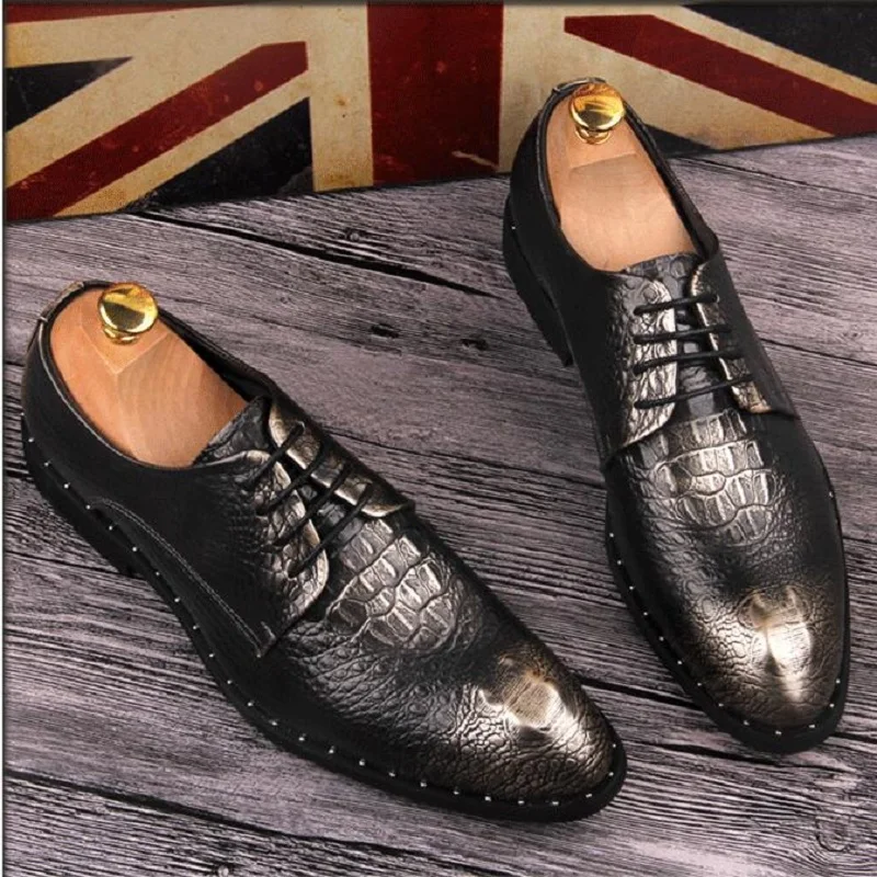 Мужские туфли из крокодиловой кожи оксфорды плоская подошва Классические