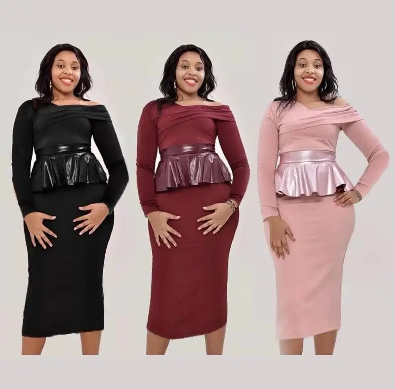 

2021 Strapless leather skirt stitching sexy plus size dress for african women