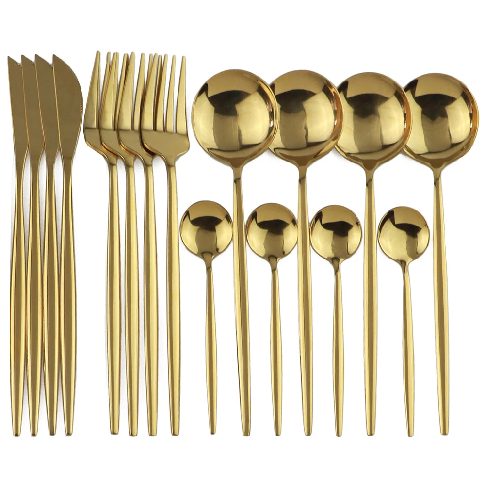 16Pcs Gold 16 шт. набор посуды, розовые золотые столовые приборы, набор посуды из нержавеющей стали 304, набор ножей, вилок, ложек, кухонные серебряные аксессуары - Цвет: 16Pcs Gold