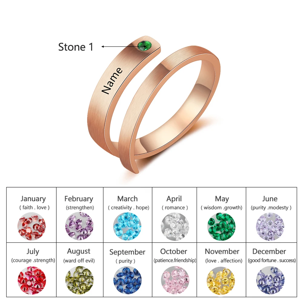 1 Name-Rose Gold Ювелирные изделия, персонализированные кольца для матерей, заказное имя, кольца с камнем для женщин, ювелирные изделия с гравировкой, подарки на годовщину для мамы - Цвет основного камня: 1 Name-Rose Gold