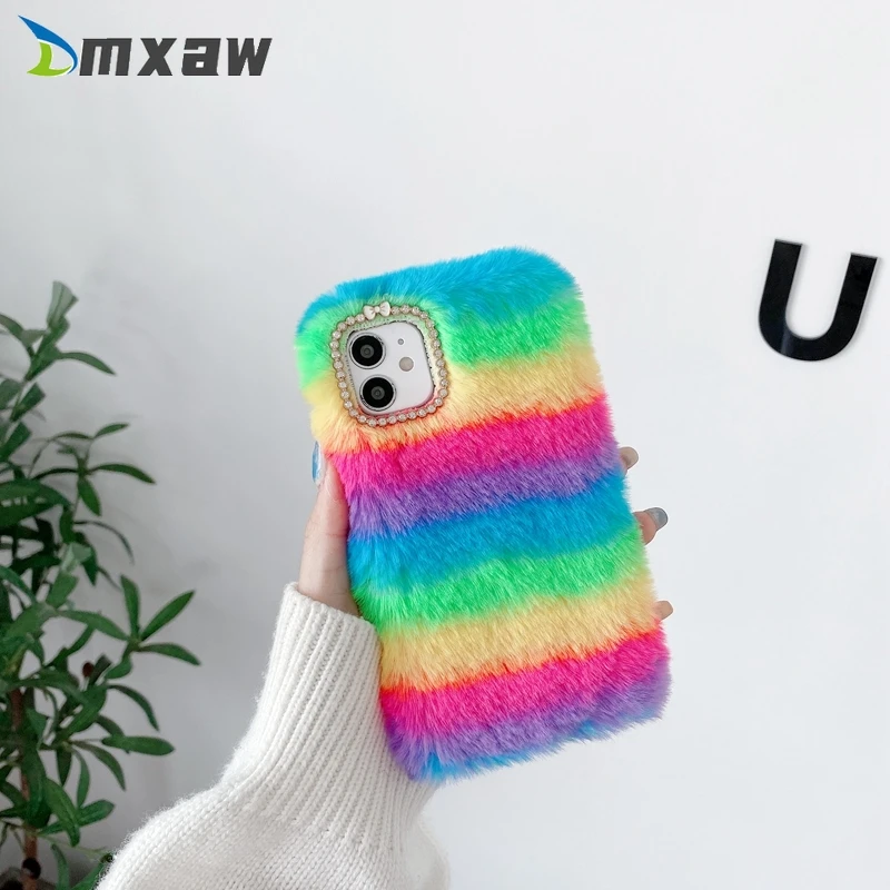 Роскошный Бриллиантовый плюшевый Радужный чехол для OPPO A94 A54 A74 A3 A53 A32 A33 A35 A55 A93 A72 4G