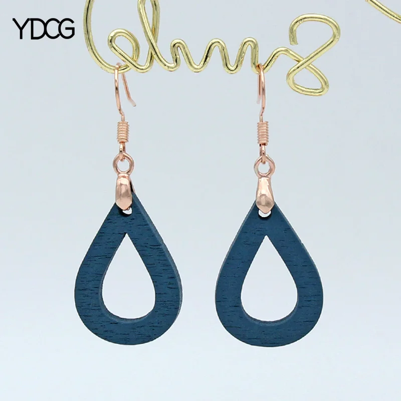 

YDCG New Arrivals Wooden Water Drop Dangle Earrings For Women Girls Jewelry Gift 585 Rose Gold White Gold Anti-allergy Eardrop