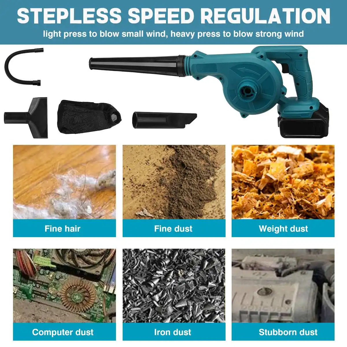 

2 In 1 Cordless Electric Air Blower & Suction Handheld Leaf Computer Dust Collector Cleaner Turbo Fan For Makita 18V Battery