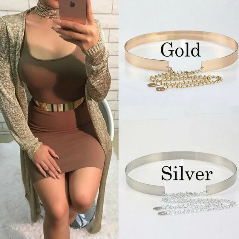 New Fashion Women Metal Waist Mirror Wide Gold Silver Plate Waistband Chains Belt Apparel Accessories | Аксессуары для одежды
