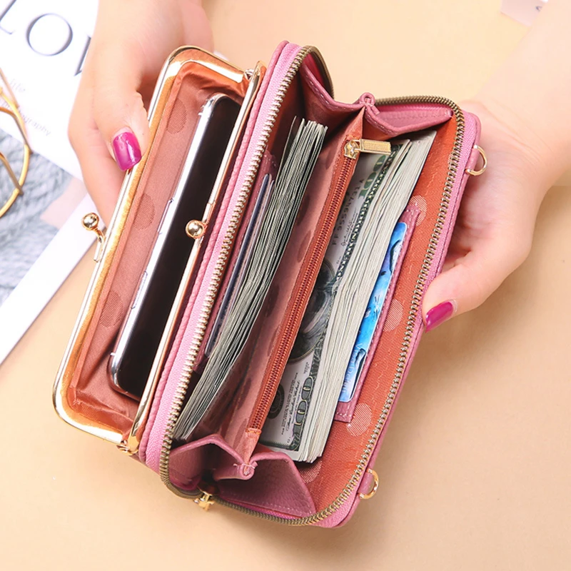 

New 2021 Mobile Phone Bag Long Purse Crossbody Bag Large Capacity Small Square Lychee Pattern Bag For Lady Shoulder Bag