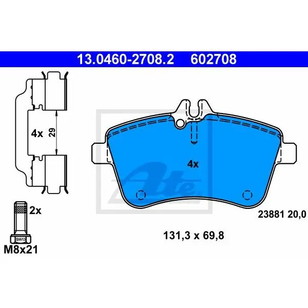 Колодки дисковые п.\ MB W169 2.0CDi OM640.941 04 ATE 13046027082 | Автомобили и мотоциклы