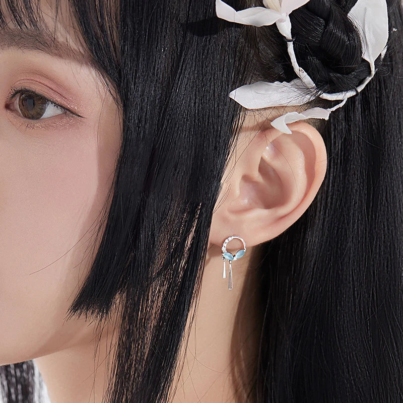 

925 Sterling Silver Pin Chang'an Simple Chinese Ancient Style Round Face Student Fashion Versatile Ear Jewelry
