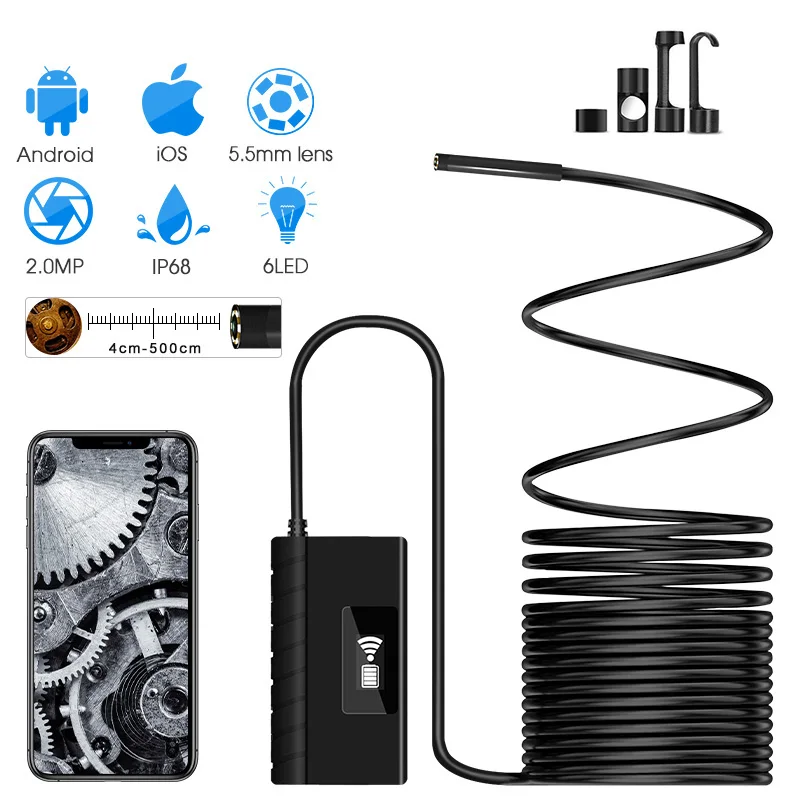 

5.5MM WiFi Borescope Inspection Camera 1920*1080P HD Semi-rigid Wireless Endoscope Snake Camera for Android & IOS Ipad Huawei