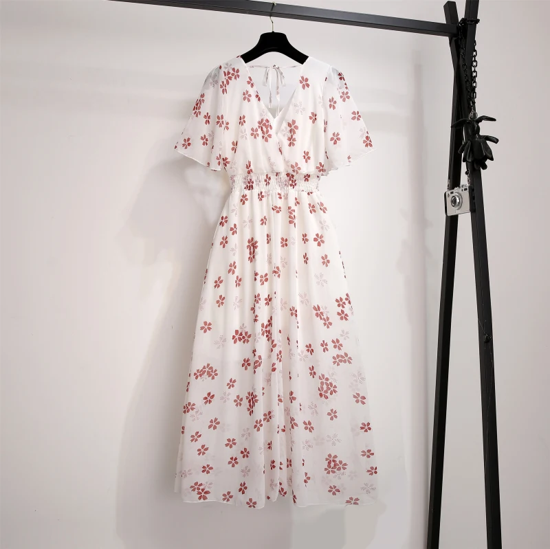 2019 новые шифоновые платья женские летние с коротким рукавом Boho пляжное вечернее