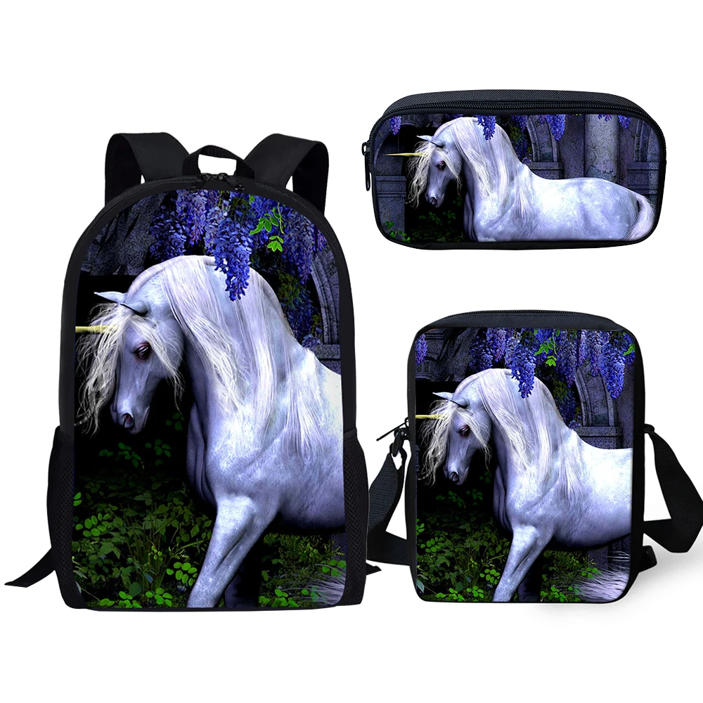 HaoYun Children's 3PCs Set Backpacks Fantasy Unicorn Horse Pattern Kids School Bags Students Backpack/Flaps Bag/Pen Bags