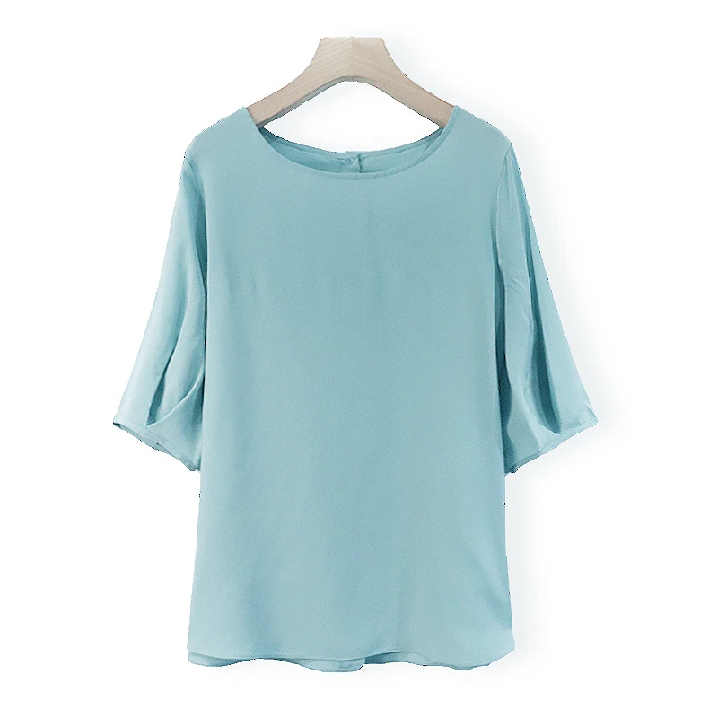 

SHUCHAN Ladies Tops Natural Silk Women Shirts Blouses Half Sleeve Summer Thin Blusas Femininas 2021 Chiffon Regular