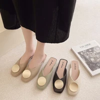 womens slippers new summer outdoor soft cool slippers womens fashion round button low heel half slippers female casual shoes