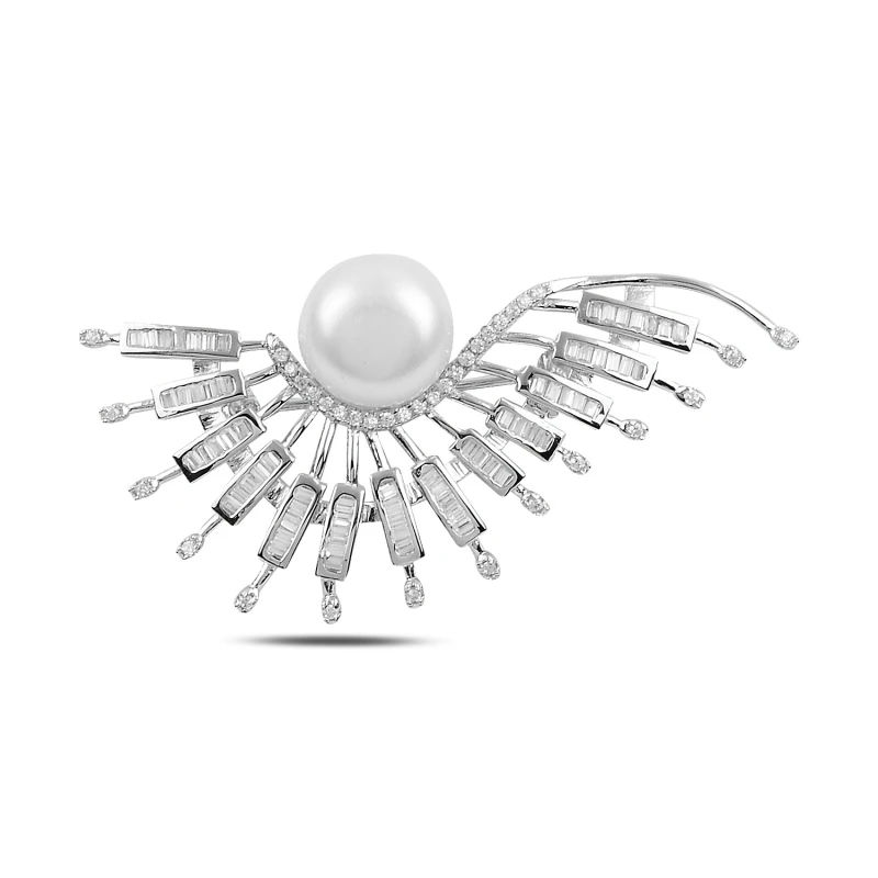 

Silverlina Silver Pearl & Zircon Crystal Brooch