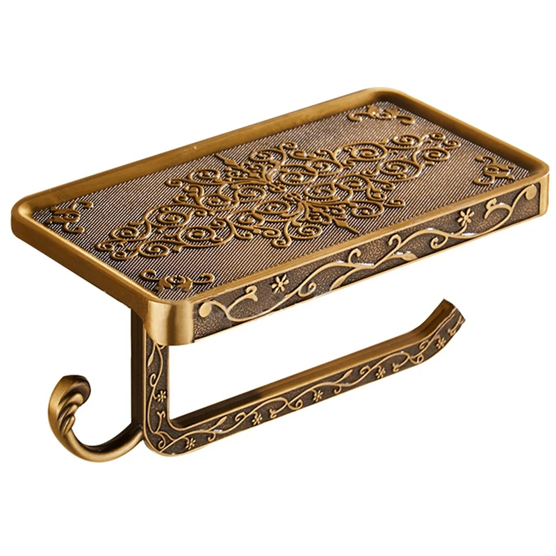 

Bathroom Hardware Set White Paper Mobile Phone Holder Space Aluminum Antique Roll Holder with Shelf Toilet