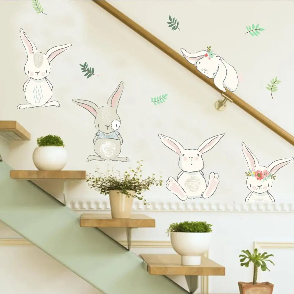 

Lovely rabbit wall Sticker For Kids Room Decoration Cartoon Animals Bunny Mural Art Diy Home Decals Posters Children Gift
