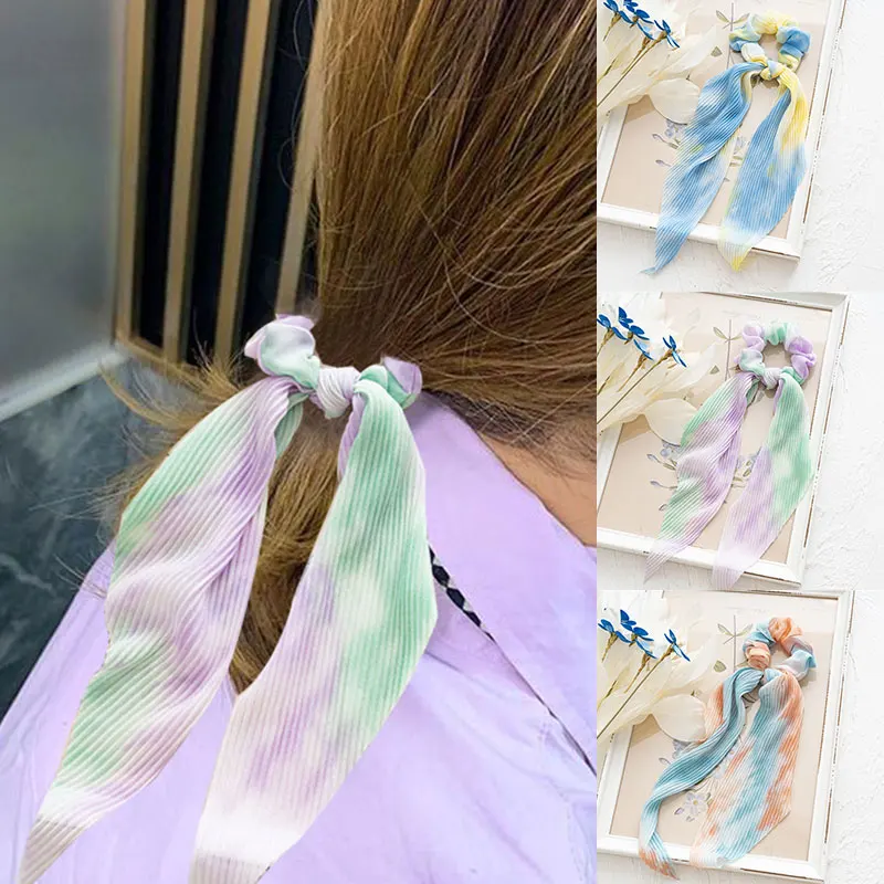 

Elastic Hair Bands Tie-dyed Scrunchies Hairband Women Ponytail Scarf Long Hair Ribbon Big Bow Hair Rope Fashion Hair Accessories
