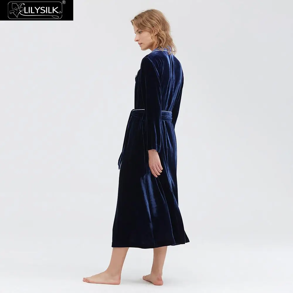 LilySilk шелковый халат Шикарный Полный Длина бархат длинный рукав роскошная натуральная женская одежда